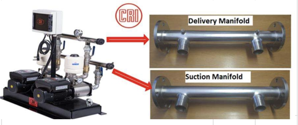 CRI Pumps I Prez -22 N - Galv.Base plate, Suction & Delivery Manifolds, Valves, Pressure gauge - Twin Booster System